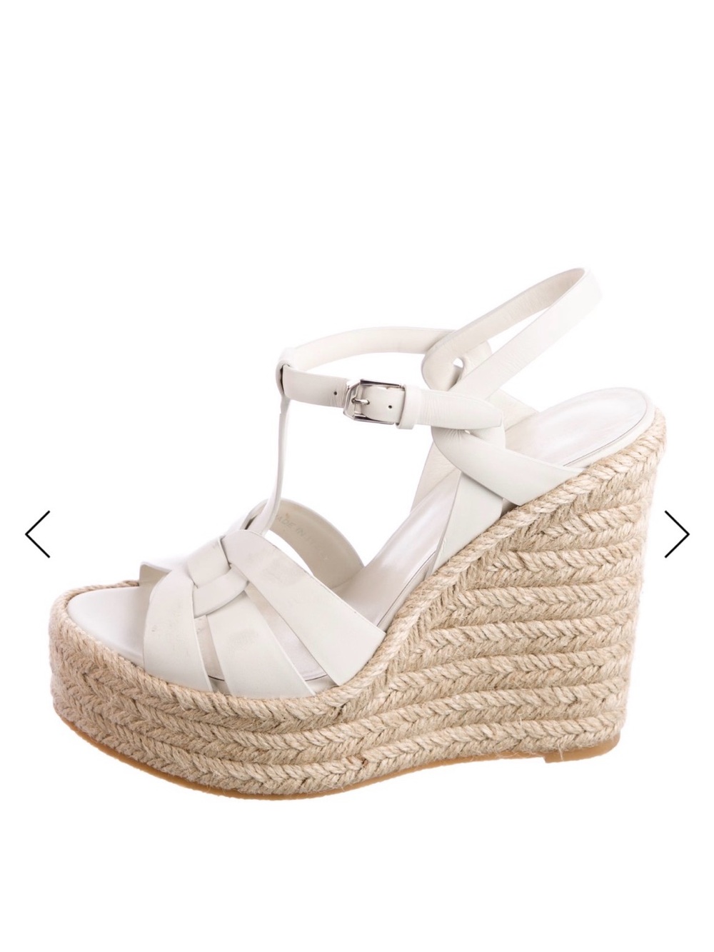 Saint Laurent Cream Leather Espadrille Wedge Sandals - Picture 6 of 6